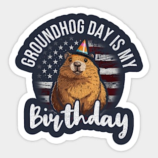 Groundhog day Is My Birthday Patriotic American Flag Sticker